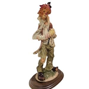 VTG Arnart Pucci Circus Hobo Clown Accordion Red Hair on Base 11"‎ Tall Kitschy
